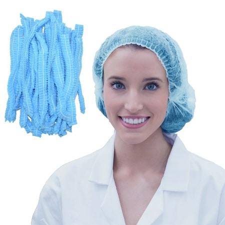 24In Blue Disposable Bouffant Hair Nets, High Quality Breathable Material, 100PK